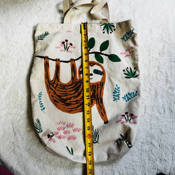 World Market Sloth Canvas Tote Bag Graphic Eco-Friendly Cotton Shopper - Picture 7 of 7